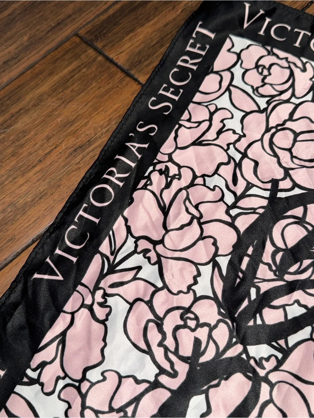 Victoria's Secret Pink and Black Floral Logo Bombshell Silk Scarf